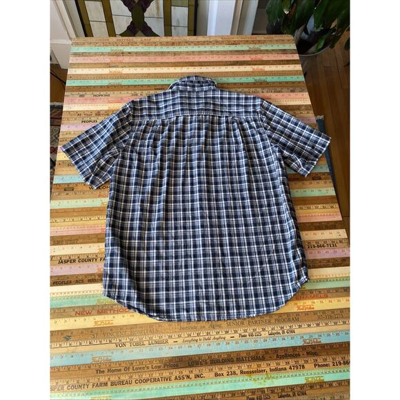 Carhartt Plaid Button Down Shirt Men's L Short Sleeve Relaxed Fit White Blue - Picture 3 of 11